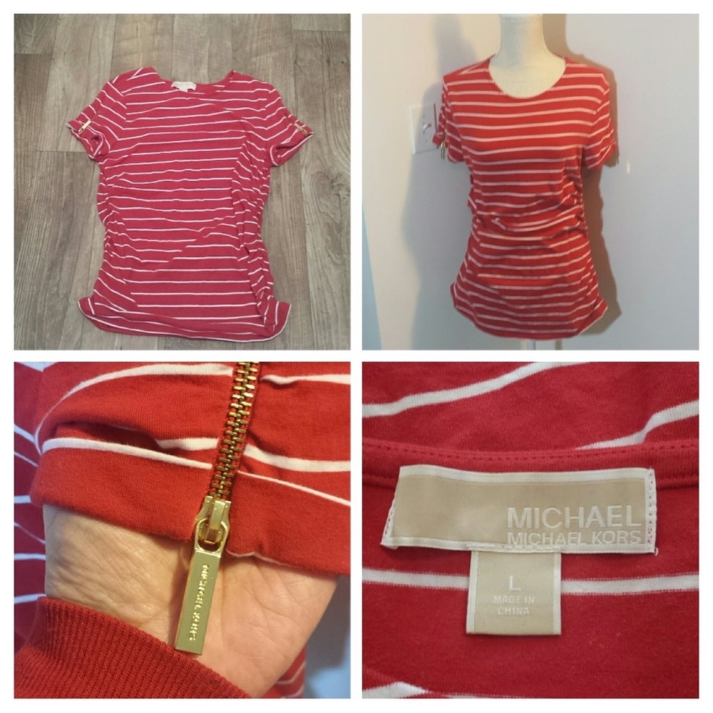 Michael Kors red and white striped shirt size L